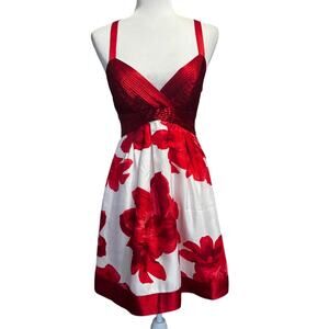 Twee Y2K Vintage Guess Jeans Red & White Silk Floral Fit & Flare Dress Size 5
